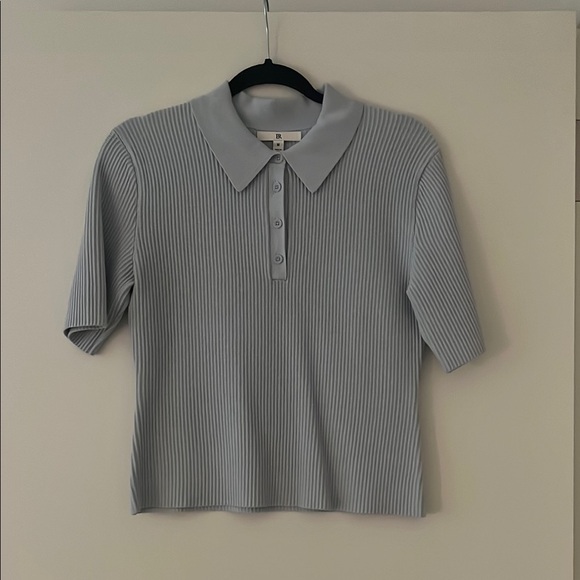 Women's Ribbed Polo Top - baby blue - Picture 1 of 5
